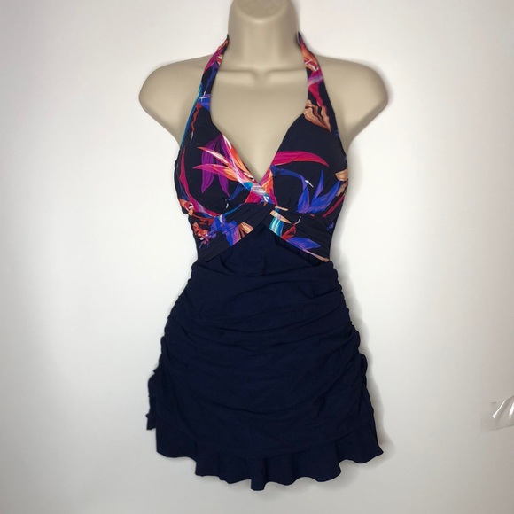 NWT Profile by Gottex Halter Swim Dress Size 6 Navy Blue - Picture 2 of 10